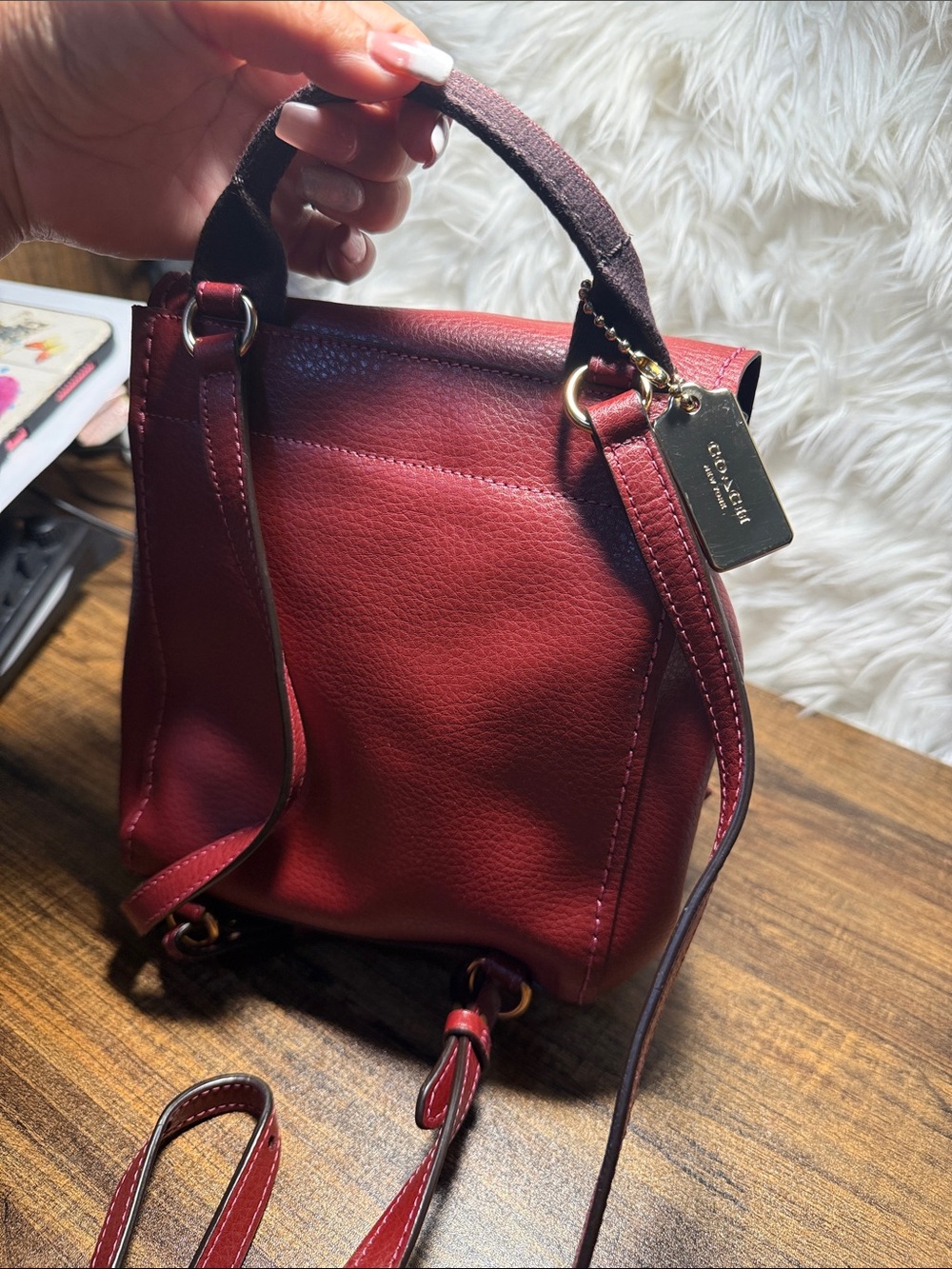 Coach Mini Leather Backpack — Deep Red - Picture 4 of 9